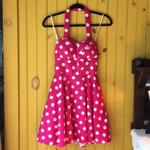ModCloth, fit and flare, halter, polka dot dress